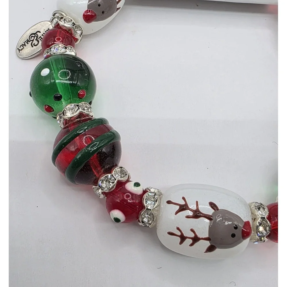 Kate & Macy Bracelet Glass Beads Christmas-Themed Hand Painted Stretch NEW‎